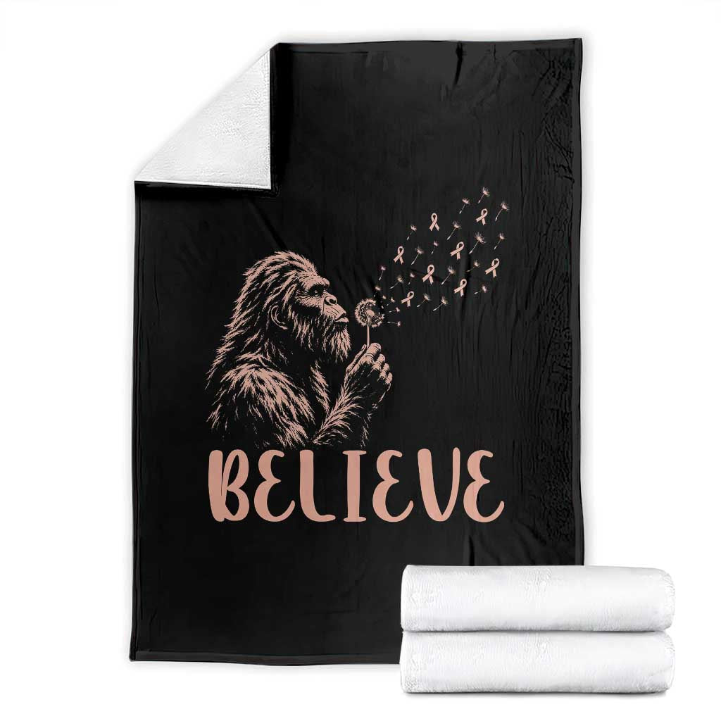 Funny Bigfoot Blowing Dandelion Flower Graphic Throw Blanket Believe Endometrial Cancer Awareness TS12 Black Print Your Wear