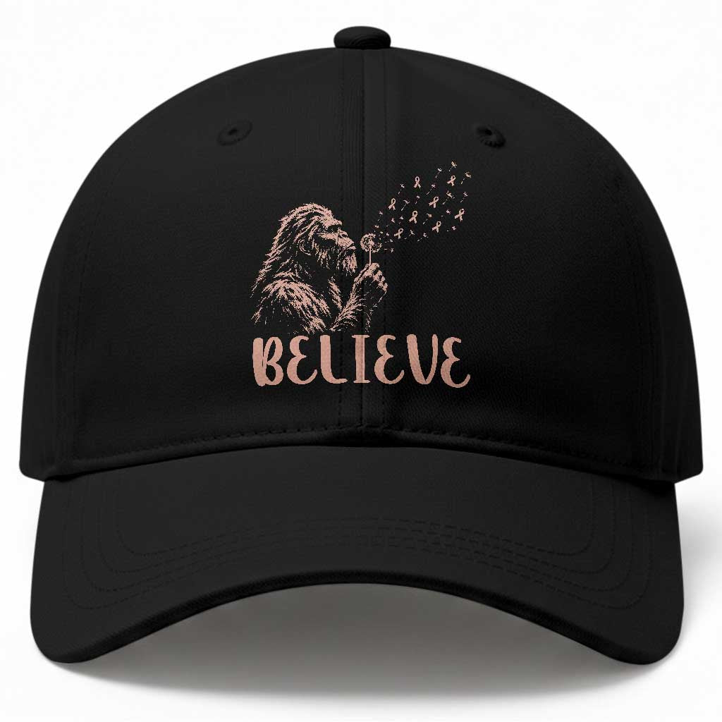 Funny Bigfoot Blowing Dandelion Flower Graphic Baseball Cap Believe Endometrial Cancer Awareness TS12 Print Your Wear