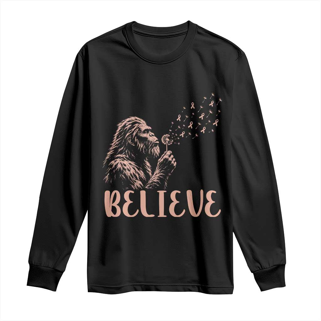Funny Bigfoot Blowing Dandelion Flower Graphic Long Sleeve Shirt Believe Endometrial Cancer Awareness TS12 Black Print Your Wear