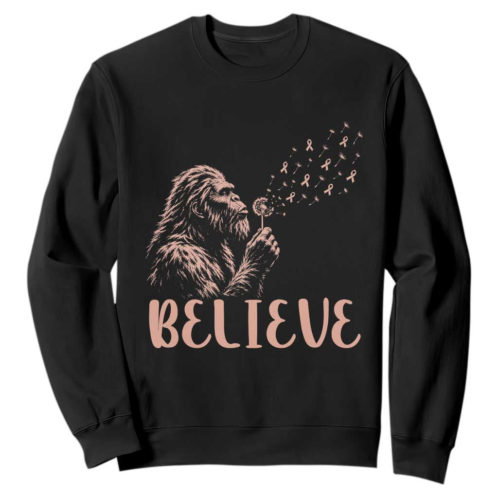 Funny Bigfoot Blowing Dandelion Flower Graphic Sweatshirt Believe Endometrial Cancer Awareness TS12 Black Print Your Wear