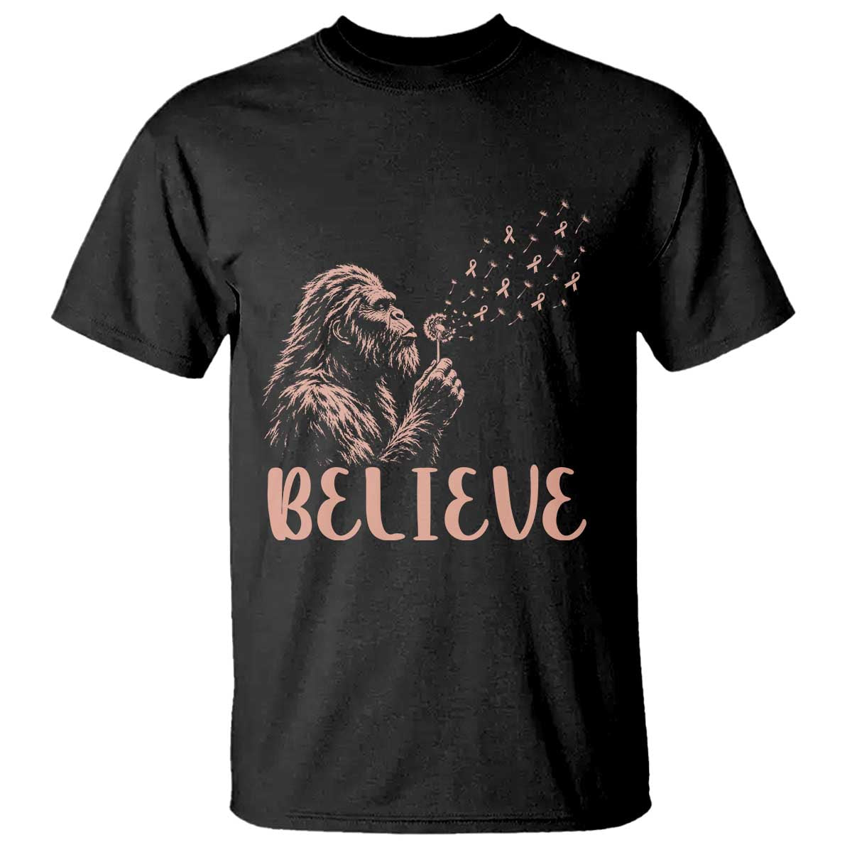 Funny Bigfoot Blowing Dandelion Flower Graphic T Shirt Believe Endometrial Cancer Awareness TS12 Black Print Your Wear