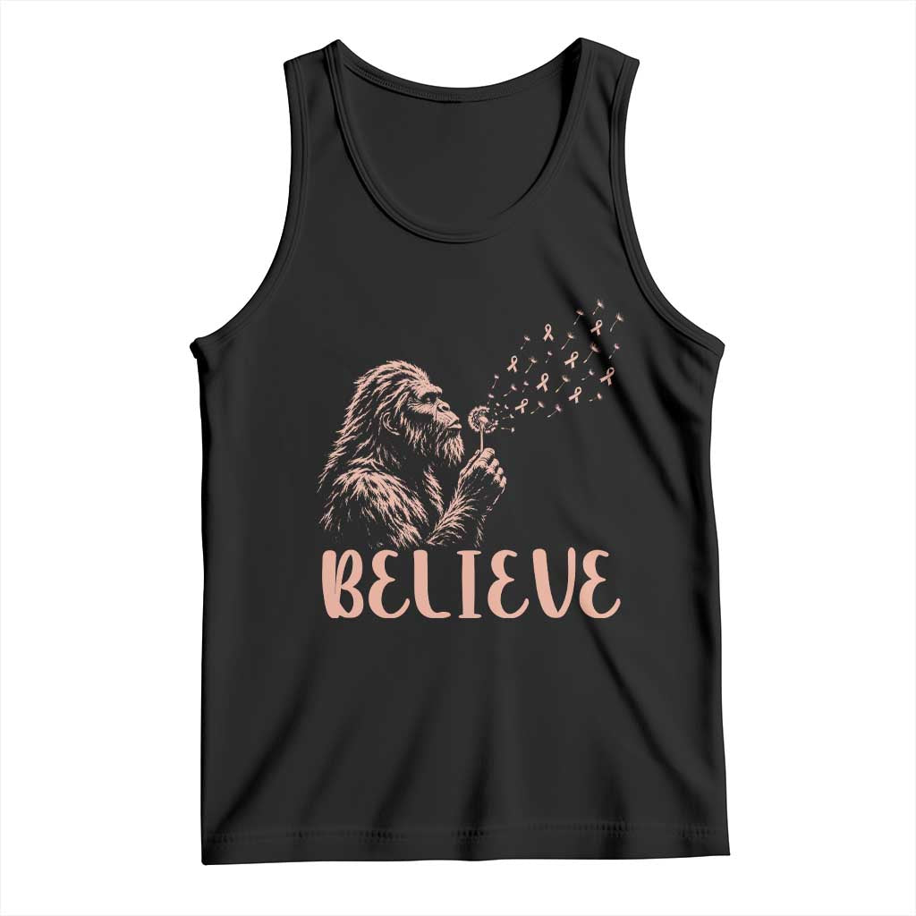 Funny Bigfoot Blowing Dandelion Flower Graphic Tank Top Believe Endometrial Cancer Awareness TS12 Black Print Your Wear