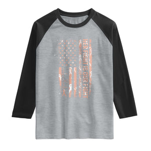 Patriotic Endometrial Cancer Awareness Raglan Shirt Her Fight Our Fight TS12 Heather Gray Black Print Your Wear