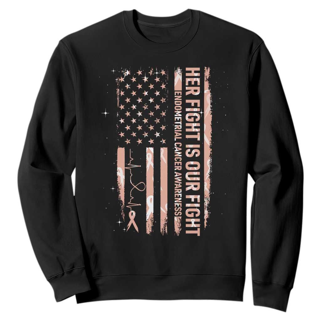 Patriotic Endometrial Cancer Awareness Sweatshirt Her Fight Our Fight TS12 Black Print Your Wear