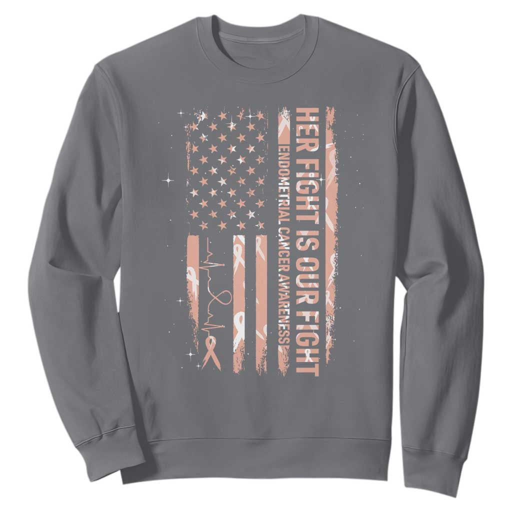 Patriotic Endometrial Cancer Awareness Sweatshirt Her Fight Our Fight TS12 Charcoal Print Your Wear
