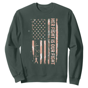 Patriotic Endometrial Cancer Awareness Sweatshirt Her Fight Our Fight TS12 Dark Forest Green Print Your Wear
