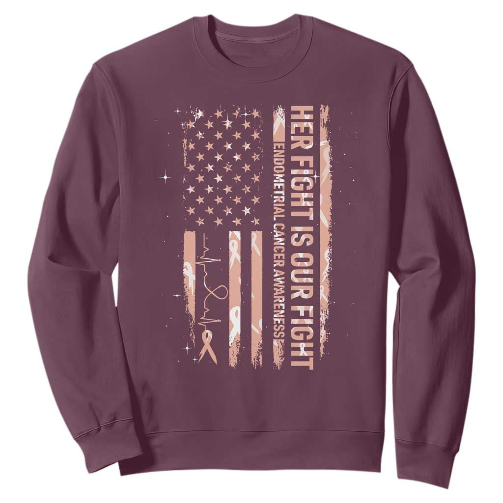Patriotic Endometrial Cancer Awareness Sweatshirt Her Fight Our Fight TS12 Maroon Print Your Wear