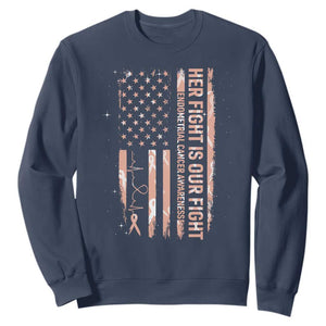 Patriotic Endometrial Cancer Awareness Sweatshirt Her Fight Our Fight TS12 Navy Print Your Wear