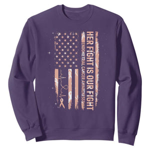 Patriotic Endometrial Cancer Awareness Sweatshirt Her Fight Our Fight TS12 Purple Print Your Wear