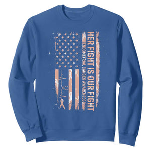 Patriotic Endometrial Cancer Awareness Sweatshirt Her Fight Our Fight TS12 Royal Blue Print Your Wear