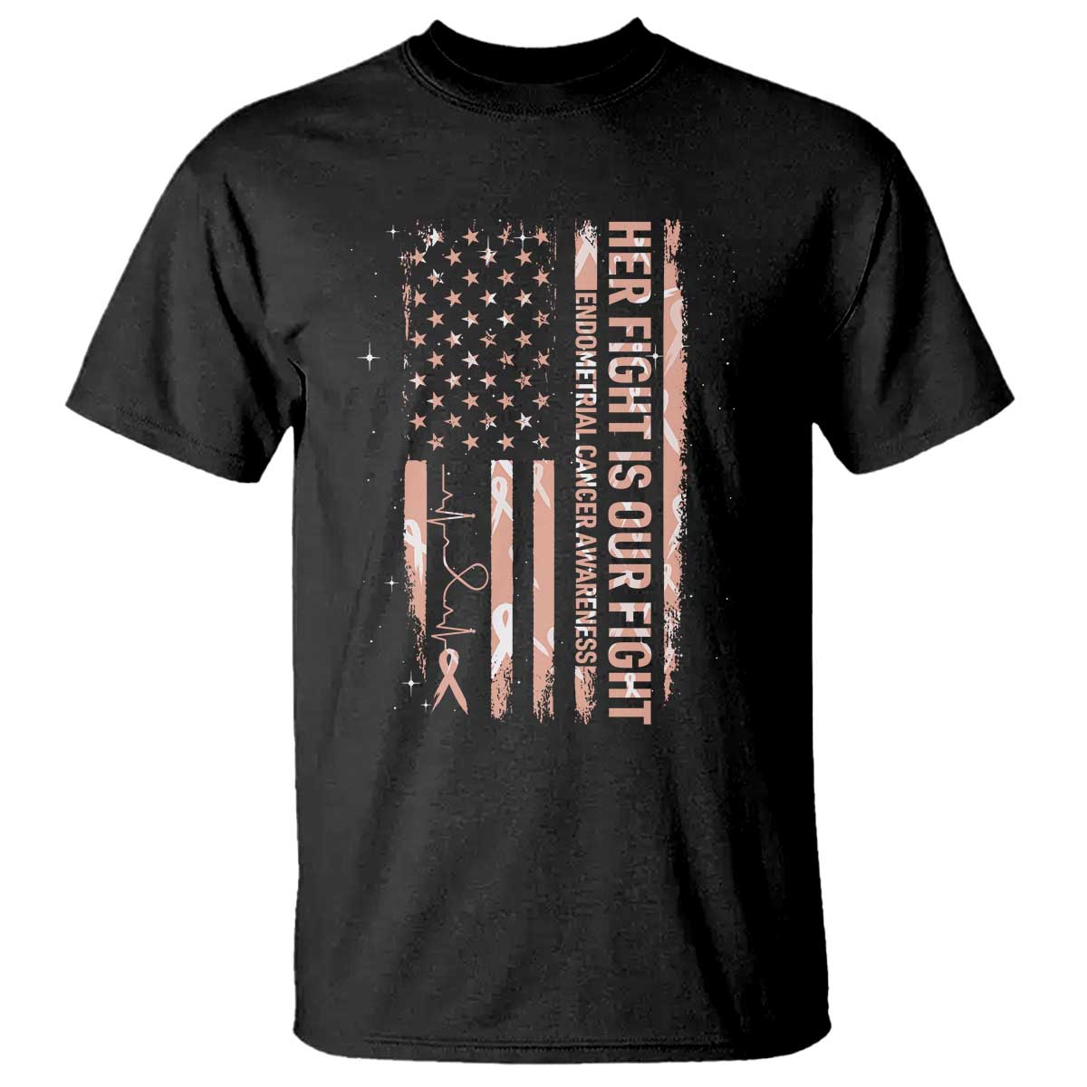 Patriotic Endometrial Cancer Awareness T Shirt Her Fight Our Fight TS12 Black Print Your Wear