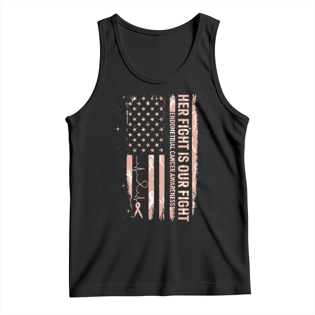 Patriotic Endometrial Cancer Awareness Tank Top Her Fight Our Fight TS12 Black Print Your Wear