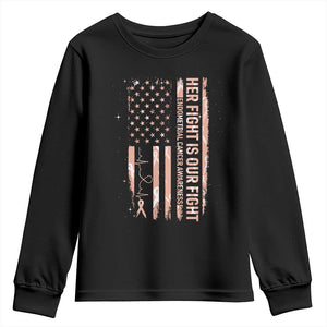 Patriotic Endometrial Cancer Awareness Youth Sweatshirt Her Fight Our Fight TS12 Black Print Your Wear
