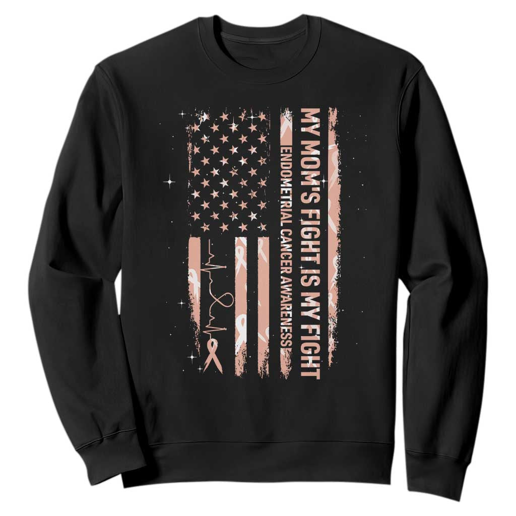 American Flag Endometrial Cancer Support Sweatshirt My Moms Fight My Fight TS12 Black Print Your Wear
