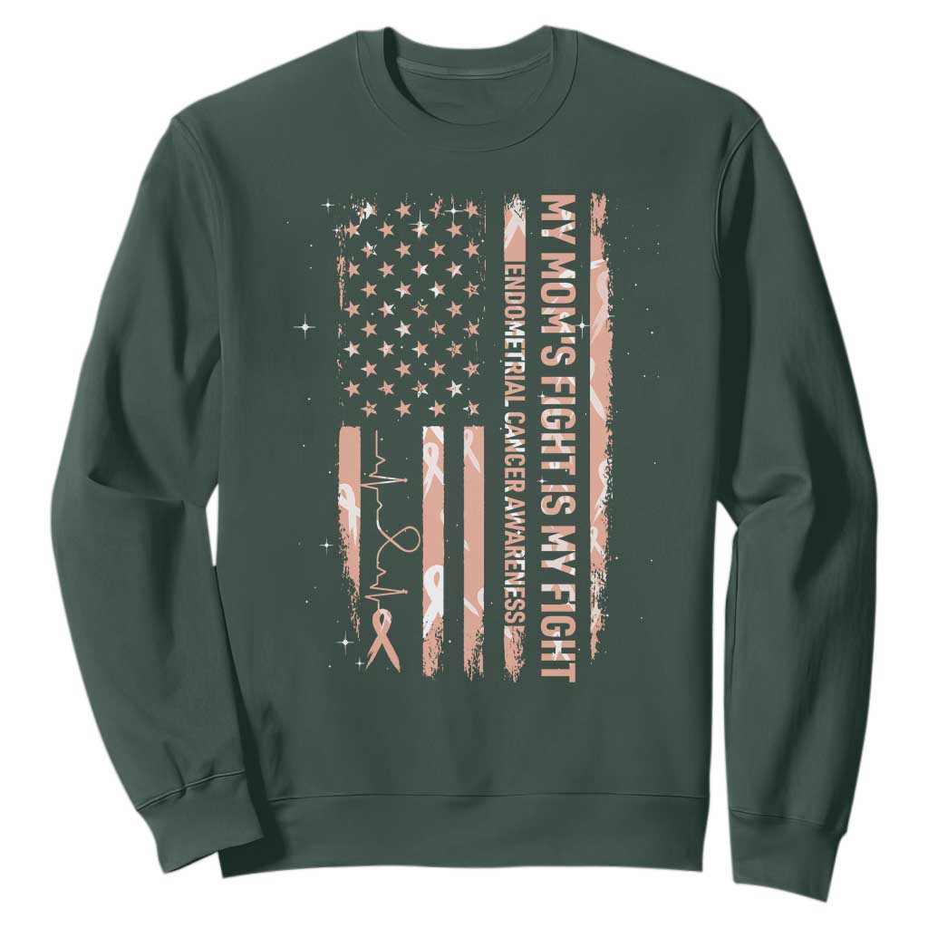 American Flag Endometrial Cancer Support Sweatshirt My Moms Fight My Fight TS12 Dark Forest Green Print Your Wear