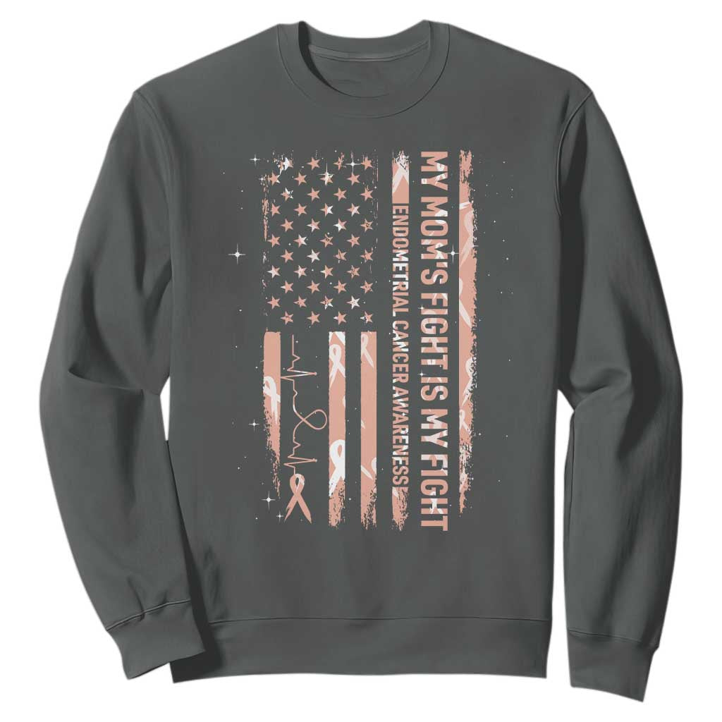 American Flag Endometrial Cancer Support Sweatshirt My Moms Fight My Fight TS12 Dark Heather Print Your Wear