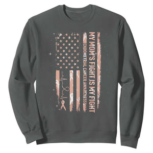 American Flag Endometrial Cancer Support Sweatshirt My Moms Fight My Fight TS12 Dark Heather Print Your Wear
