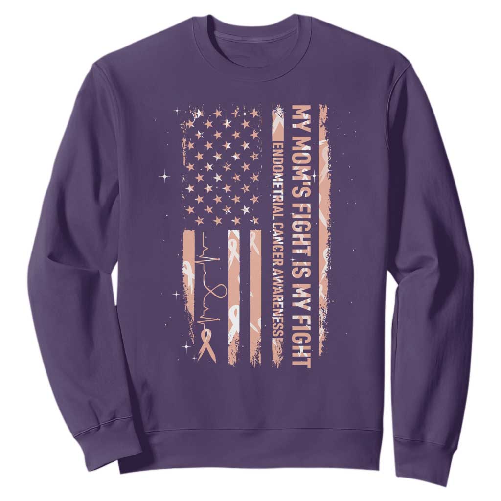 American Flag Endometrial Cancer Support Sweatshirt My Moms Fight My Fight TS12 Purple Print Your Wear