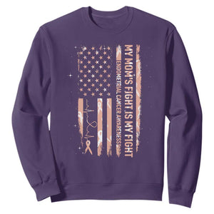 American Flag Endometrial Cancer Support Sweatshirt My Moms Fight My Fight TS12 Purple Print Your Wear