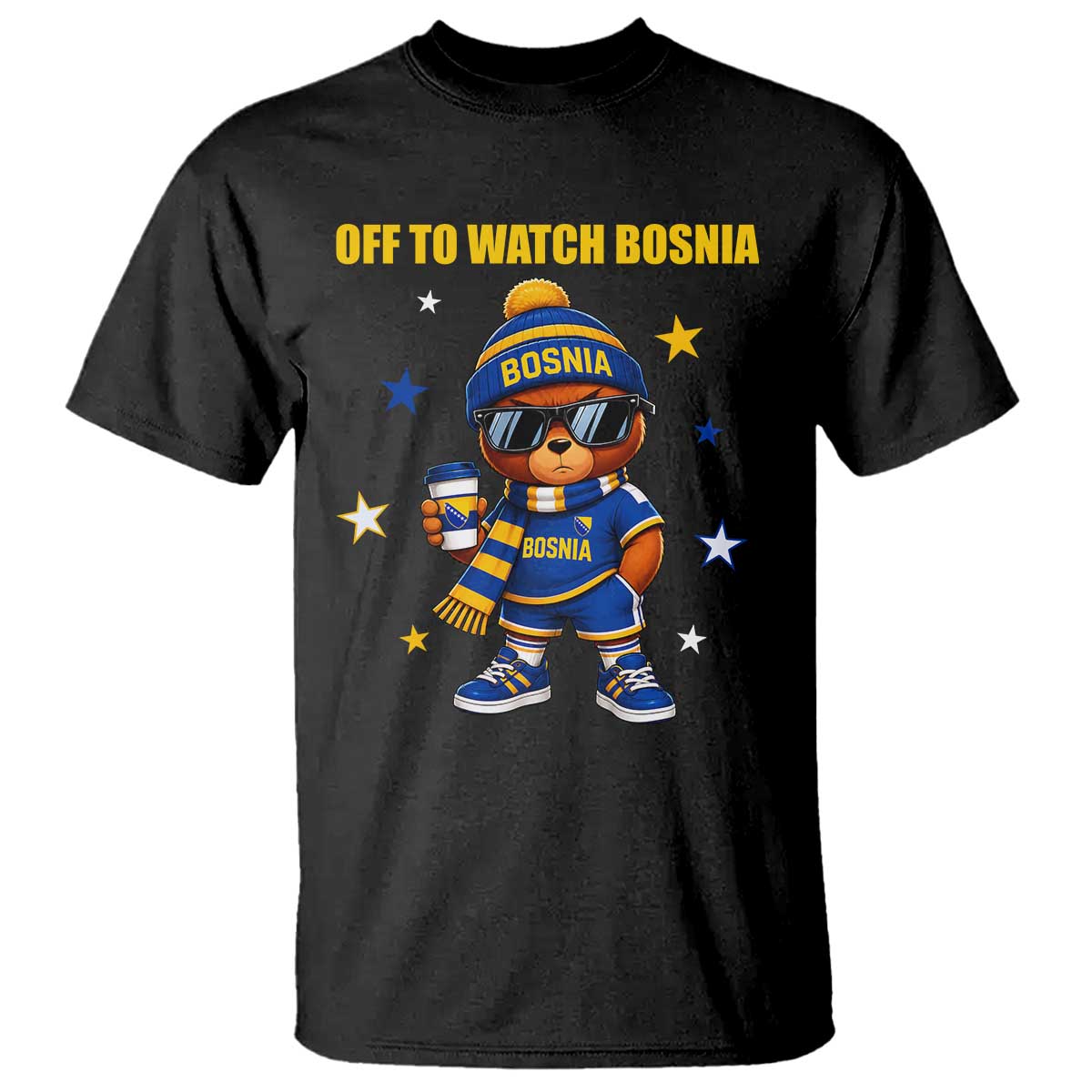 Bosnian Teddy Bear Fudbal Fan T Shirt Off To Watch Bosnia TS12 Black Print Your Wear