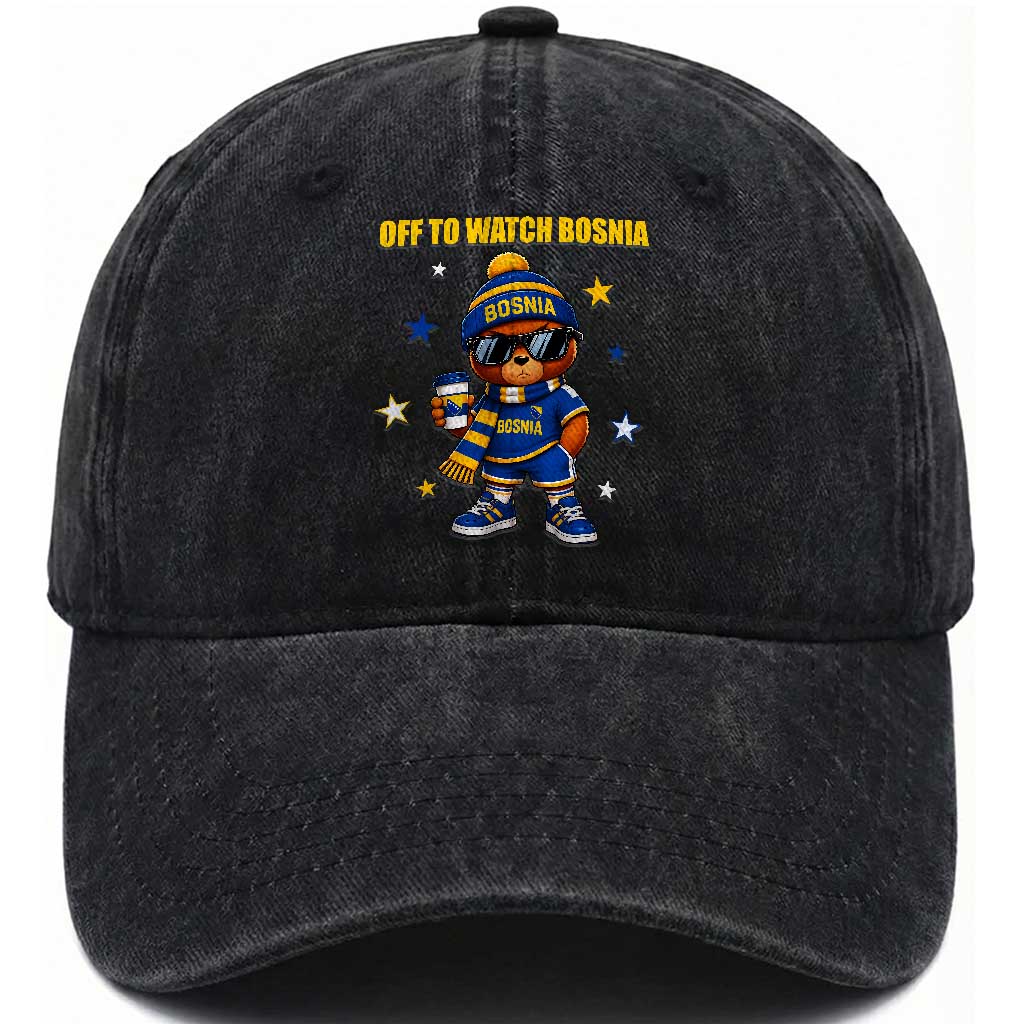 Bosnian Teddy Bear Fudbal Fan Washed Cotton Baseball Cap Off To Watch Bosnia TS12 Print Your Wear