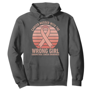 Cancer Messed With The Wrong Girl Hoodie Endometrial Cancer Warrior TS12 Dark Heather Print Your Wear