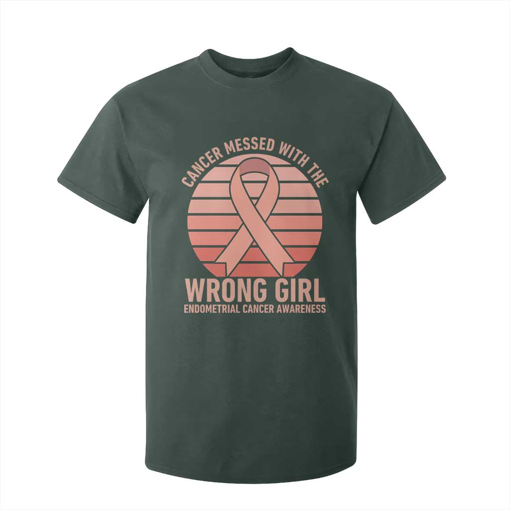 Cancer Messed With The Wrong Girl T Shirt For Kid Endometrial Cancer Warrior TS12 Dark Forest Green Print Your Wear