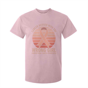 Cancer Messed With The Wrong Girl T Shirt For Kid Endometrial Cancer Warrior TS12 Light Pink Print Your Wear