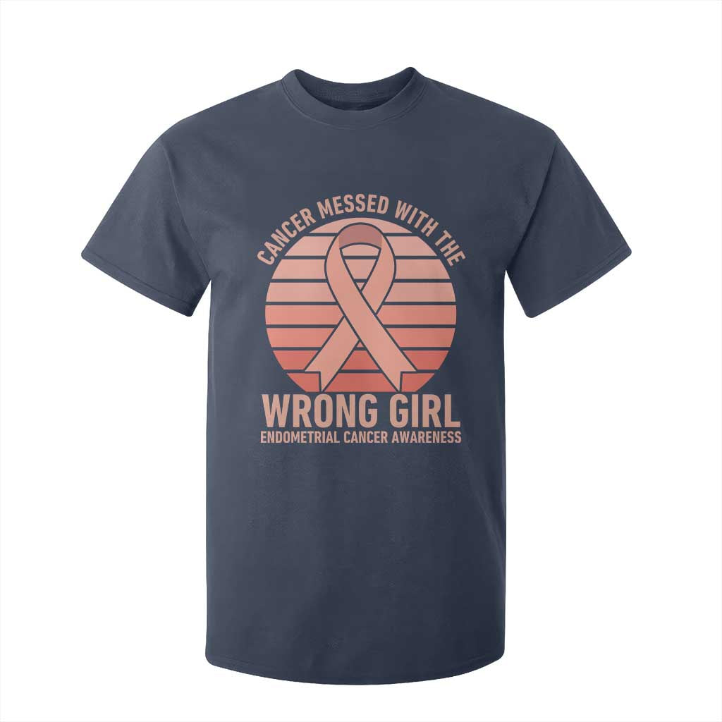 Cancer Messed With The Wrong Girl T Shirt For Kid Endometrial Cancer Warrior TS12 Navy Print Your Wear