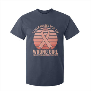 Cancer Messed With The Wrong Girl T Shirt For Kid Endometrial Cancer Warrior TS12 Navy Print Your Wear