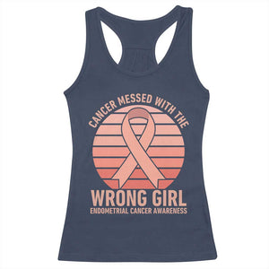 Cancer Messed With The Wrong Girl Racerback Tank Top Endometrial Cancer Warrior TS12 Navy Print Your Wear
