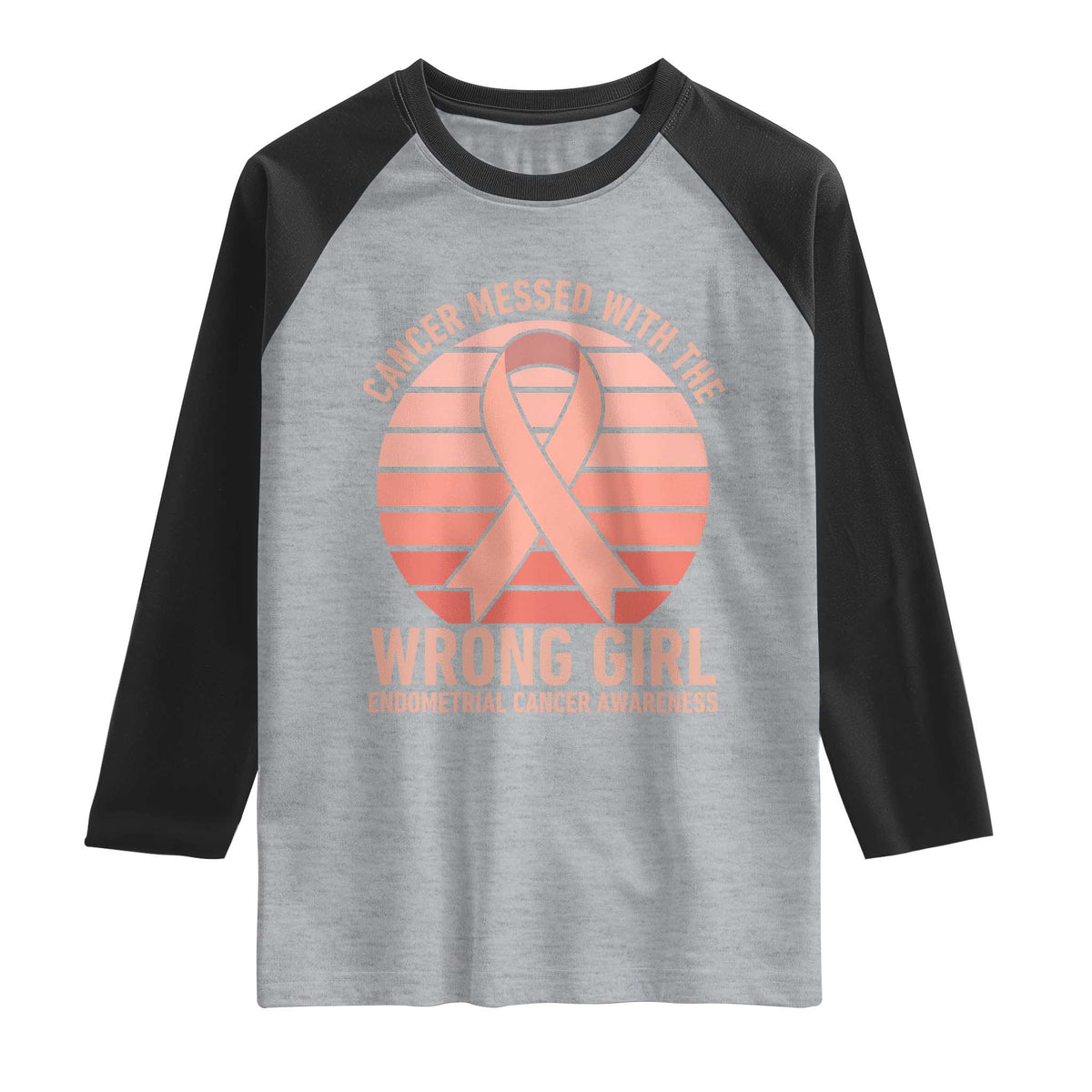Cancer Messed With The Wrong Girl Raglan Shirt Endometrial Cancer Warrior TS12 Heather Gray Black Print Your Wear