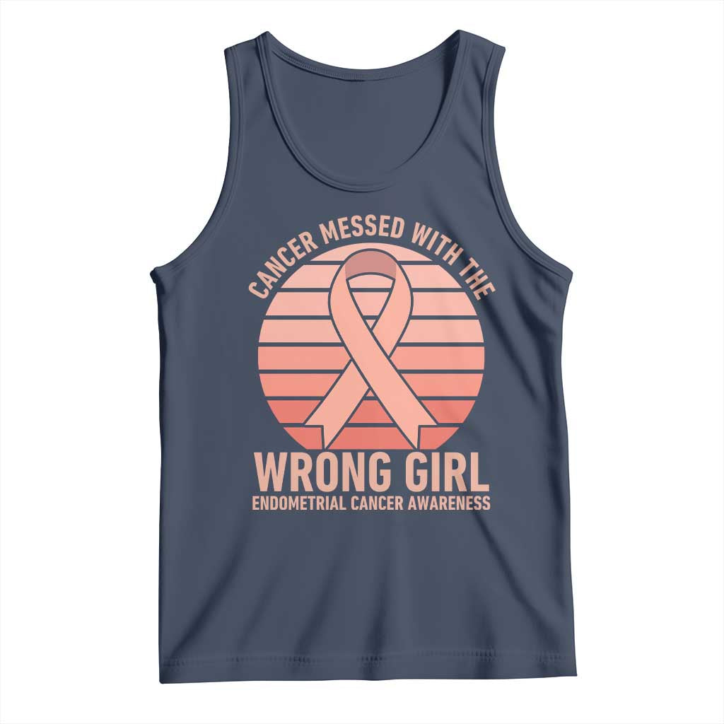 Cancer Messed With The Wrong Girl Tank Top Endometrial Cancer Warrior TS12 Navy Print Your Wear