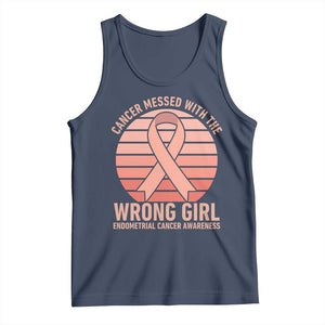 Cancer Messed With The Wrong Girl Tank Top Endometrial Cancer Warrior TS12 Navy Print Your Wear