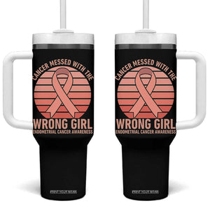 Cancer Messed With The Wrong Girl Tumbler With Handle Endometrial Cancer Warrior TS12 One Size: 40 oz Black Print Your Wear