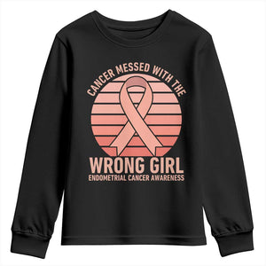 Cancer Messed With The Wrong Girl Youth Sweatshirt Endometrial Cancer Warrior TS12 Black Print Your Wear