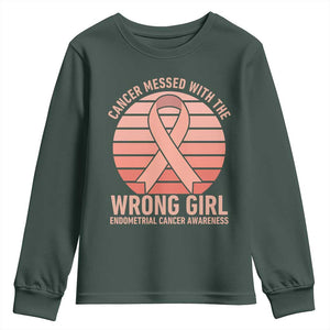 Cancer Messed With The Wrong Girl Youth Sweatshirt Endometrial Cancer Warrior TS12 Dark Forest Green Print Your Wear