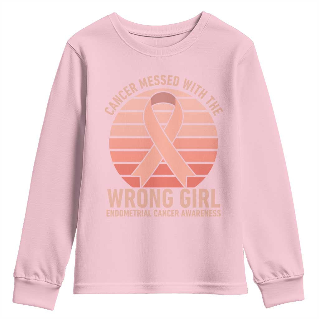Cancer Messed With The Wrong Girl Youth Sweatshirt Endometrial Cancer Warrior TS12 Light Pink Print Your Wear