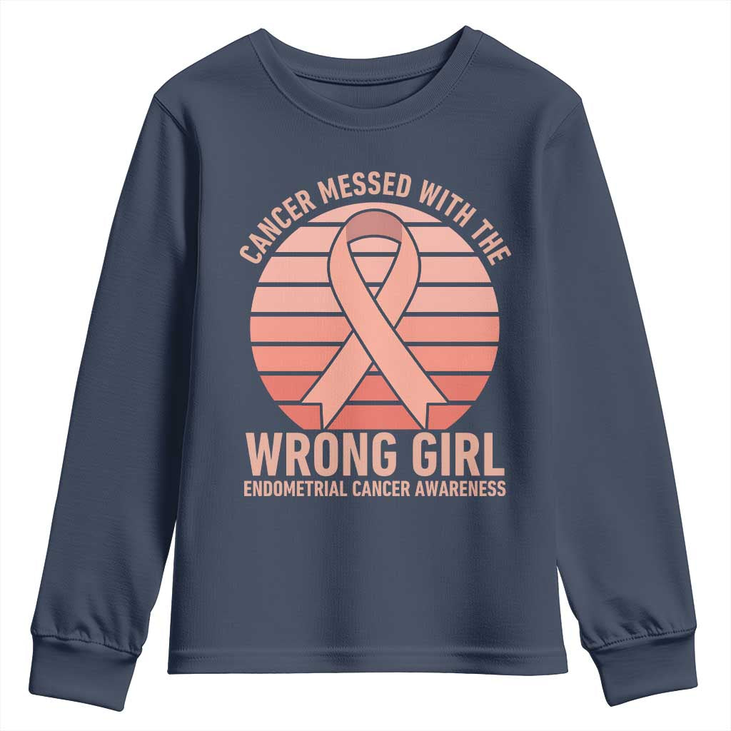 Cancer Messed With The Wrong Girl Youth Sweatshirt Endometrial Cancer Warrior TS12 Navy Print Your Wear
