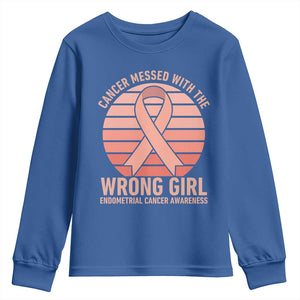 Cancer Messed With The Wrong Girl Youth Sweatshirt Endometrial Cancer Warrior TS12 Royal Blue Print Your Wear
