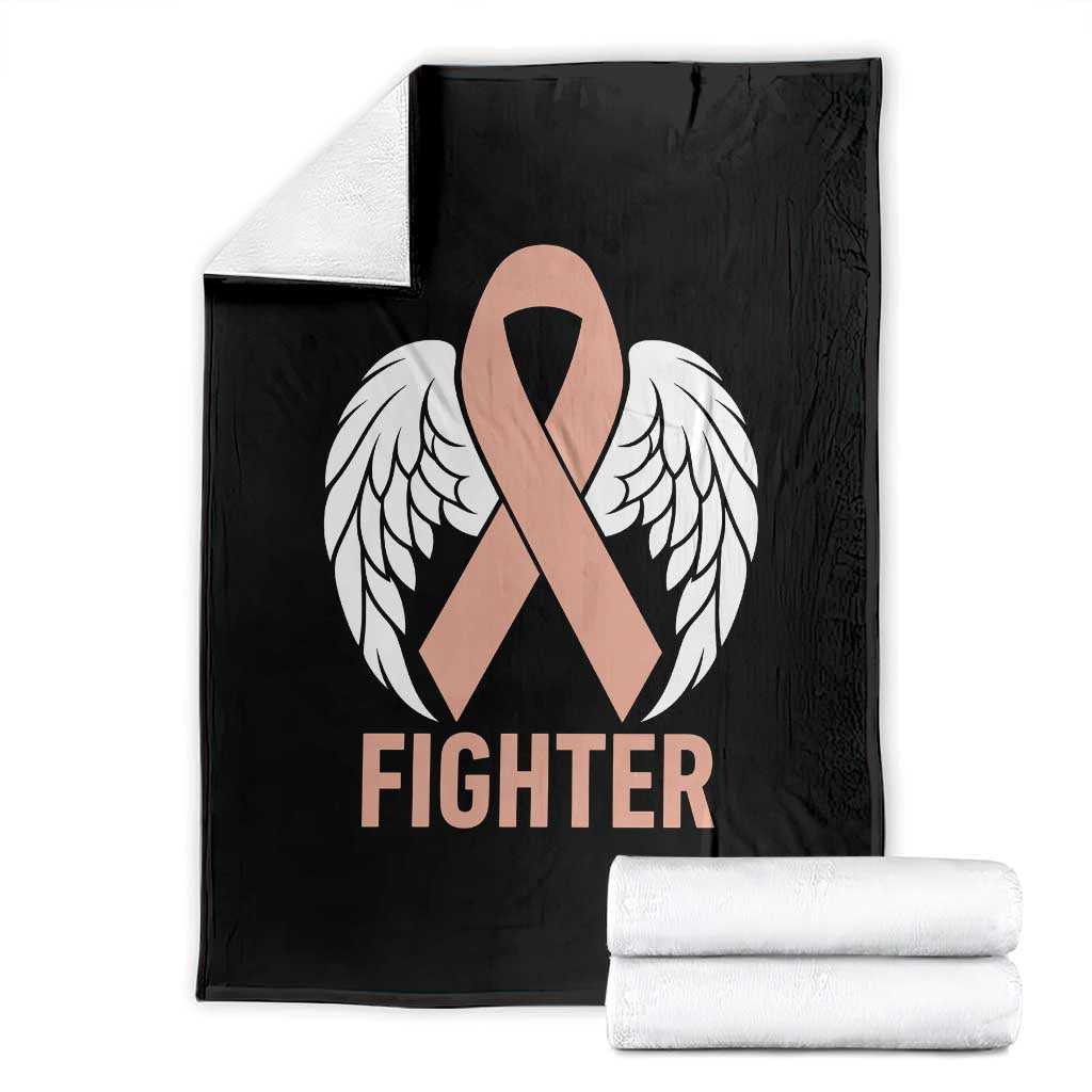Endometrial Cancer Fighter Throw Blanket Peach Ribbon Angel Wings Survivor TS12 Black Print Your Wear