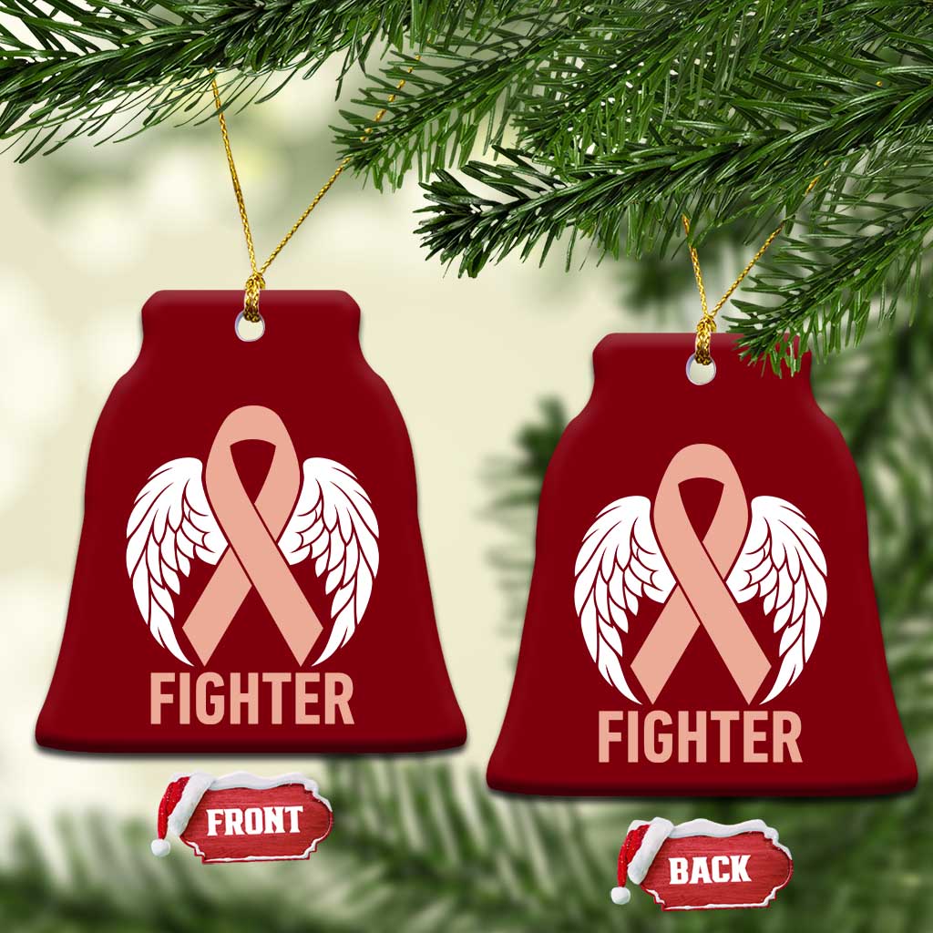 Endometrial Cancer Fighter Ceramic Ornament Peach Ribbon Angel Wings Survivor TS12 Print Your Wear