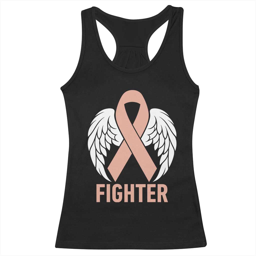 Endometrial Cancer Fighter Racerback Tank Top Peach Ribbon Angel Wings Survivor TS12 Black Print Your Wear