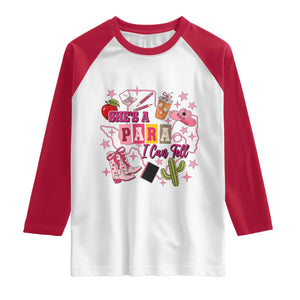 Funny Western Teacher Aide Graphic Raglan Shirt She's A Para I Can Tell TS12 White Red Print Your Wear