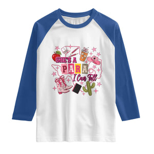 Funny Western Teacher Aide Graphic Raglan Shirt She's A Para I Can Tell TS12 White Royal Print Your Wear