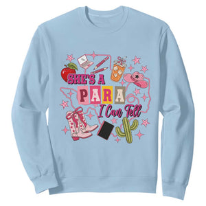 Funny Western Teacher Aide Graphic Sweatshirt She's A Para I Can Tell TS12 Light Blue Print Your Wear