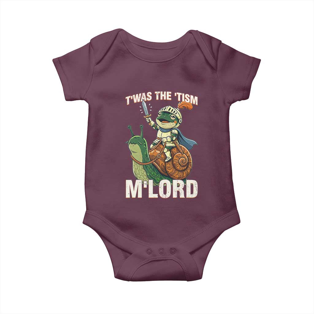 Funny Medieval Knight Frog Meme With Sword Baby Onesie Twas The Tism MLord TS12 Maroon Print Your Wear