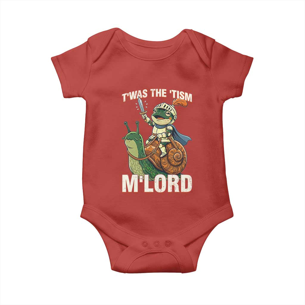 Funny Medieval Knight Frog Meme With Sword Baby Onesie Twas The Tism MLord TS12 Red Print Your Wear