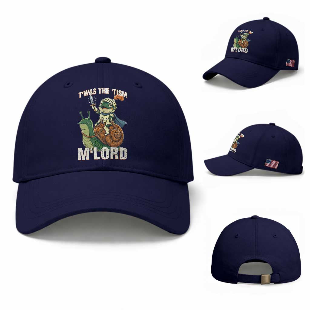 Funny Medieval Knight Frog Meme With Sword Baseball Cap Twas The Tism MLord TS12 Baseball Cap Universal Fit Dark Blue Print Your Wear