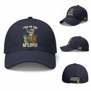 Funny Medieval Knight Frog Meme With Sword Baseball Cap Twas The Tism MLord TS12 Baseball Cap Universal Fit Navy Print Your Wear